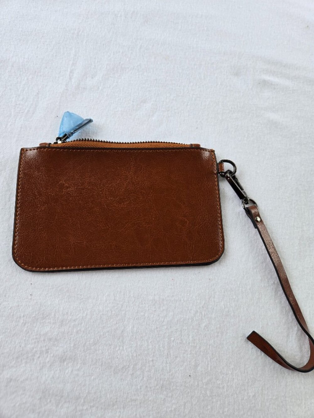 Leather Wristlet Wallet Pouch in Classic Brown with zipper